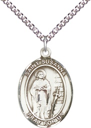 [7280SS/24SS] Sterling Silver Saint Susanna Pendant on a 24 inch Sterling Silver Heavy Curb chain