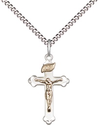 [2669GF/SS/18S] Two-Tone GF/SS Crucifix Pendant on a 18 inch Light Rhodium Light Curb chain