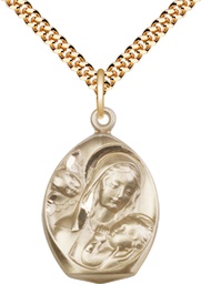 [3001GF/24G] 14kt Gold Filled Madonna &amp; Child Pendant on a 24 inch Gold Plate Heavy Curb chain