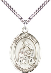 [7284SS/24SS] Sterling Silver Saint Angela Merici Pendant on a 24 inch Sterling Silver Heavy Curb chain
