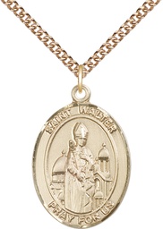 [7285GF/24GF] 14kt Gold Filled Saint Walter of Pontnoise Pendant on a 24 inch Gold Filled Heavy Curb chain