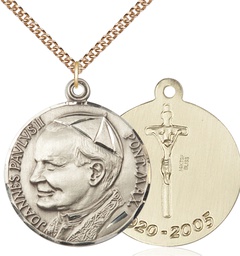 [3003GF/24GF] 14kt Gold Filled Saint John Paul II Pendant on a 24 inch Gold Filled Heavy Curb chain