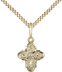 [3143GF/18G] 14kt Gold Filled 4-Way Pendant on a 18 inch Gold Plate Light Curb chain