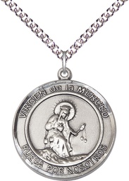 [7289RDSPSS/24SS] Sterling Silver Virgen de la Merce Pendant on a 24 inch Sterling Silver Heavy Curb chain