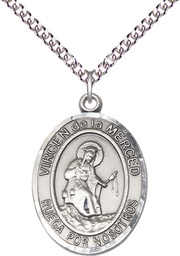 [7289SPSS/24SS] Sterling Silver Virgen de la Merced Pendant on a 24 inch Sterling Silver Heavy Curb chain