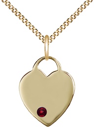 [3200GF-STN1/18G] 14kt Gold Filled Heart Pendant with a 3mm Garnet Swarovski stone on a 18 inch Gold Plate Light Curb chain