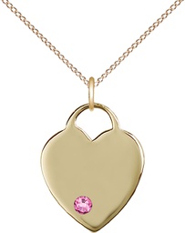 [3200GF-STN10/18GF] 14kt Gold Filled Heart Pendant with a 3mm Rose Swarovski stone on a 18 inch Gold Filled Light Curb chain