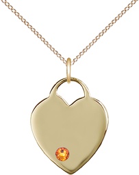[3200GF-STN11/18GF] 14kt Gold Filled Heart Pendant with a 3mm Topaz Swarovski stone on a 18 inch Gold Filled Light Curb chain