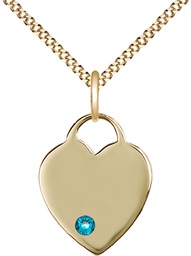 [3200GF-STN12/18G] 14kt Gold Filled Heart Pendant with a 3mm Zircon Swarovski stone on a 18 inch Gold Plate Light Curb chain