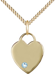 [3200GF-STN3/18G] 14kt Gold Filled Heart Pendant with a 3mm Aqua Swarovski stone on a 18 inch Gold Plate Light Curb chain