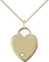 [3200GF-STN8/18GF] 14kt Gold Filled Heart Pendant with a 3mm Peridot Swarovski stone on a 18 inch Gold Filled Light Curb chain