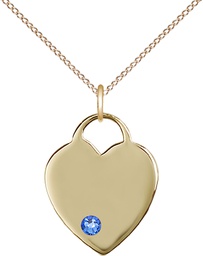 [3200GF-STN9/18GF] 14kt Gold Filled Heart Pendant with a 3mm Sapphire Swarovski stone on a 18 inch Gold Filled Light Curb chain