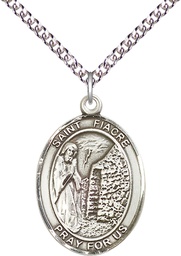 [7298SS/24SS] Sterling Silver Saint Fiacre Pendant on a 24 inch Sterling Silver Heavy Curb chain
