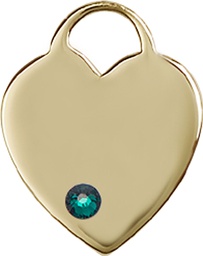 [3200KT-STN5] 14kt Gold Heart Medal with a 3mm Emerald Swarovski stone