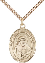 [7302GF/24GF] 14kt Gold Filled Saint Bede the Venerable Pendant on a 24 inch Gold Filled Heavy Curb chain