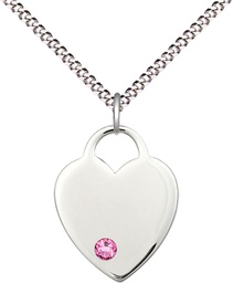 [3200SS-STN10/18S] Sterling Silver Heart Pendant with a 3mm Rose Swarovski stone on a 18 inch Light Rhodium Light Curb chain
