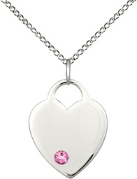 [3200SS-STN10/18SS] Sterling Silver Heart Pendant with a 3mm Rose Swarovski stone on a 18 inch Sterling Silver Light Curb chain
