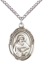 [7302SS/24SS] Sterling Silver Saint Bede the Venerable Pendant on a 24 inch Sterling Silver Heavy Curb chain