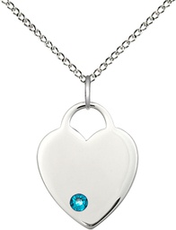 [3200SS-STN12/18SS] Sterling Silver Heart Pendant with a 3mm Zircon Swarovski stone on a 18 inch Sterling Silver Light Curb chain
