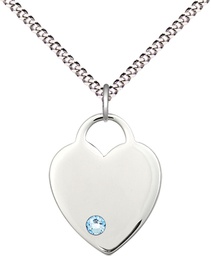 [3200SS-STN3/18S] Sterling Silver Heart Pendant with a 3mm Aqua Swarovski stone on a 18 inch Light Rhodium Light Curb chain