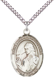 [7308SS/24SS] Sterling Silver Saint Finnian of Clonard Pendant on a 24 inch Sterling Silver Heavy Curb chain