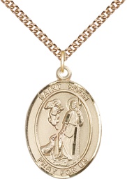 [7310GF/24GF] 14kt Gold Filled Saint Roch Pendant on a 24 inch Gold Filled Heavy Curb chain