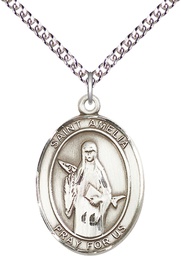 [7313SS/24SS] Sterling Silver Saint Amelia Pendant on a 24 inch Sterling Silver Heavy Curb chain