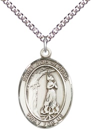 [7314SS/24SS] Sterling Silver Saint Zoe of Rome Pendant on a 24 inch Sterling Silver Heavy Curb chain