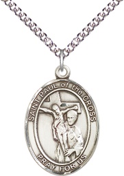 [7318SS/24SS] Sterling Silver Saint Paul of the Cross Pendant on a 24 inch Sterling Silver Heavy Curb chain