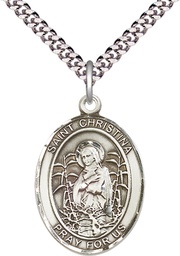 [7320SS/24S] Sterling Silver Saint Christina the Astonishing Pendant on a 24 inch Light Rhodium Heavy Curb chain