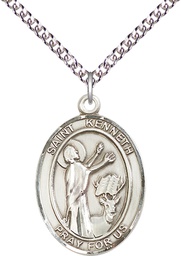 [7332SS/24SS] Sterling Silver Saint Kenneth Pendant on a 24 inch Sterling Silver Heavy Curb chain