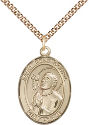 [7334GF/24GF] 14kt Gold Filled Saint Rene Goupil Pendant on a 24 inch Gold Filled Heavy Curb chain
