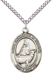 [7336SS/24SS] Sterling Silver Saint Catherine of Sweden Pendant on a 24 inch Sterling Silver Heavy Curb chain