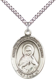[7337SS/24SS] Sterling Silver Immaculate Heart of Mary Pendant on a 24 inch Sterling Silver Heavy Curb chain
