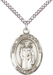 [7344SS/24SS] Sterling Silver Saint Thomas A Becket Pendant on a 24 inch Sterling Silver Heavy Curb chain