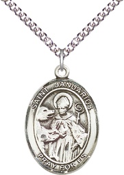 [7351SS/24SS] Sterling Silver Saint Januarius Pendant on a 24 inch Sterling Silver Heavy Curb chain