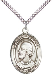 [7352SS/24SS] Sterling Silver Pope St Eugene I Pendant on a 24 inch Sterling Silver Heavy Curb chain