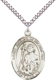 [7353SS/24SS] Sterling Silver Saint Adrian of Nicomedia Pendant on a 24 inch Sterling Silver Heavy Curb chain