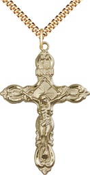 [0646GF/24G] 14kt Gold Filled Crucifix Pendant on a 24 inch Gold Plate Heavy Curb chain
