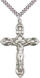 [0646SS/24S] Sterling Silver Crucifix Pendant on a 24 inch Light Rhodium Heavy Curb chain