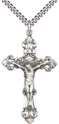 [0647SS/24S] Sterling Silver Crucifix Pendant on a 24 inch Light Rhodium Heavy Curb chain