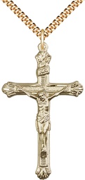 [0657GF/24G] 14kt Gold Filled Crucifix Pendant on a 24 inch Gold Plate Heavy Curb chain