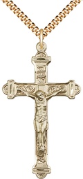 [0658GF/24G] 14kt Gold Filled Crucifix Pendant on a 24 inch Gold Plate Heavy Curb chain