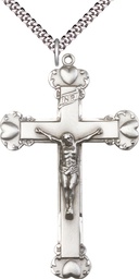 [0660SS/24S] Sterling Silver Crucifix Pendant on a 24 inch Light Rhodium Heavy Curb chain