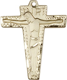 [0661KT] 14kt Gold Primative Crucifix Medal