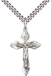 [0665SS/24S] Sterling Silver Crucifix Pendant on a 24 inch Light Rhodium Heavy Curb chain