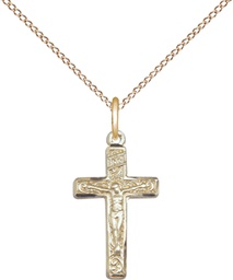 [0672GF/18GF] 14kt Gold Filled Crucifix Pendant on a 18 inch Gold Filled Light Curb chain