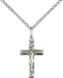 [0672SS/18SS] Sterling Silver Crucifix Pendant on a 18 inch Sterling Silver Light Curb chain