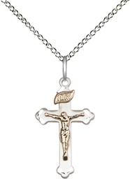 [2669GF/SS/18SS] Two-Tone GF/SS Crucifix Pendant on a 18 inch Sterling Silver Light Curb chain