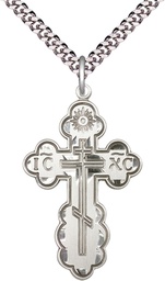 [0258SS/24S] Sterling Silver Saint Olga Cross Pendant on a 24 inch Light Rhodium Heavy Curb chain